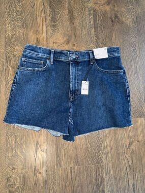 Express Dark Blue High-Rise Raw Hem Denim Shorts